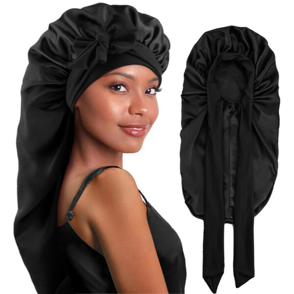 bonnet satin cheveux lisse noir