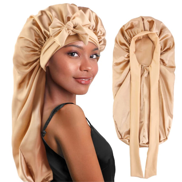 bonnet satin cheveux lisse kaki creme