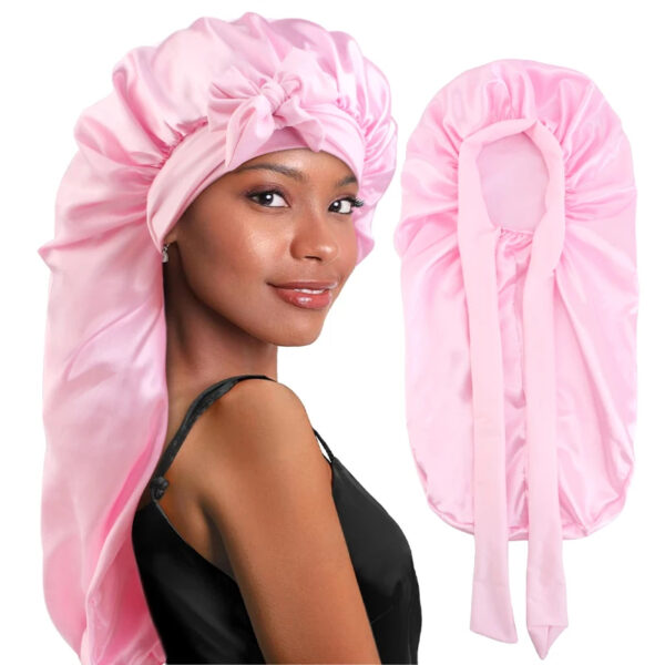 bonnet satin cheveux lisse rose bonbon