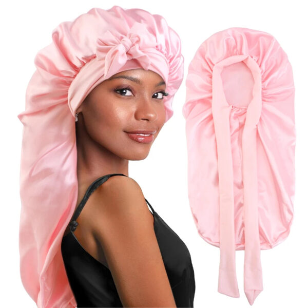 bonnet satin cheveux lisse rose bonbon