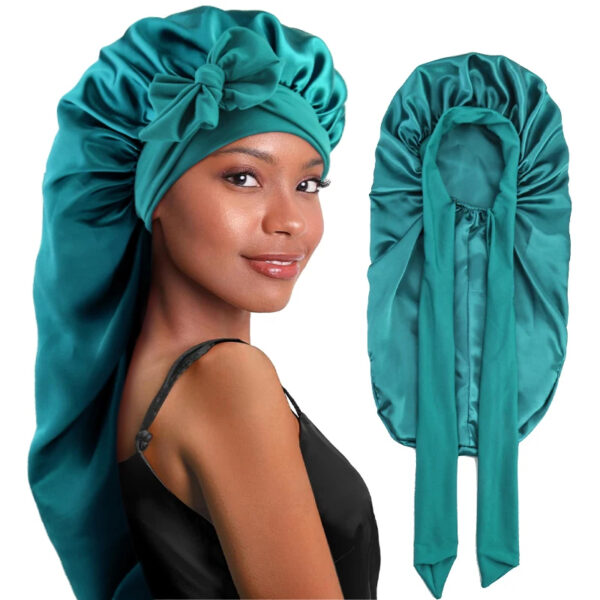 bonnet satin cheveux lisse vert