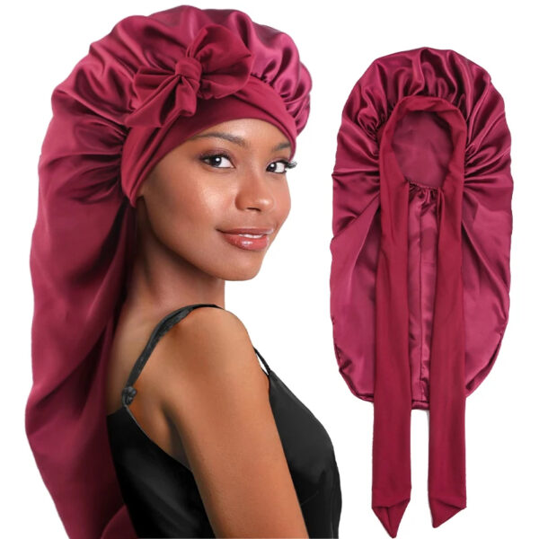 bonnet satin cheveux lisse rouge